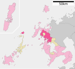 Sasebos läge i Nagasaki prefektur      Städer      Landskommuner