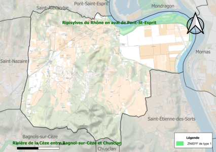 Carte de la ZNIEFF de type 1 sur la commune.