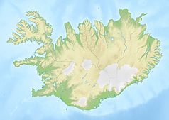 Mapa konturowa Islandii, po lewej znajduje się czarny trójkącik z opisem „Ljósufjöll”