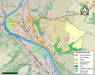 Carte en couleurs présentant l'occupation des sols.