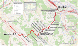 Spoorlijn Dietikon - Wohlen op de kaart