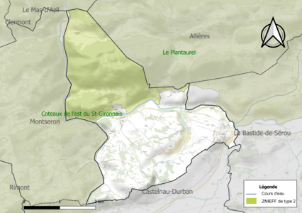 Carte de la ZNIEFF de type 2 sur la commune.