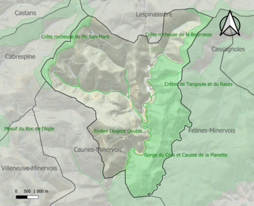 Carte des ZNIEFF de type 1 sur la commune.