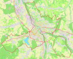 Mapa konturowa miasta Frydek-Mistek, w centrum znajduje się punkt z opisem „Frydek”