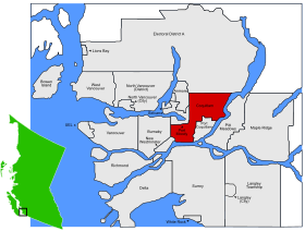 Localização de Coquitlam no Distrito de Vancouver