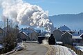 Mocănița-Huțulca-Moldovița narrow-gauge steam train in Moldovița commune (February 2014), a popular touristic attraction of Suceava County