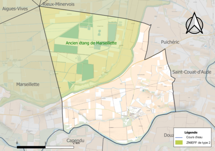 Carte de la ZNIEFF de type 2 sur la commune.