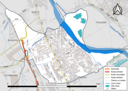 Carte en couleur présentant le réseau hydrographique de la commune