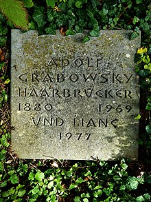 Adolf Grabowsky-Haarbrücker (1880–1969), Politikwissenschaftler, Theoretiker der Geopolitik, Lyriker, Dramatiker, Hörspielautor Übersetzer. Grab auf dem Friedhof Bromhübel in Arlesheim, Basel-Land