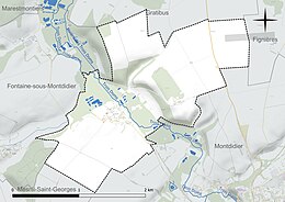 Carte en couleur présentant le réseau hydrographique de la commune