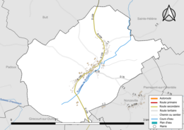 Carte en couleur présentant le réseau hydrographique de la commune