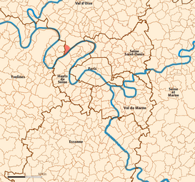 Position (triangle Orange) dans la grande couronne parisienne.