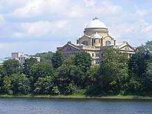 The large domed Luzerne County Courthouse is in Wilkes-Barre as seen from across the Susquehanna River.