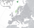 The location of Svalbard (Dark Green), in relation to Norway (Light Green), and Europe (Shaded grey). A number of long term archival projects are housed here.