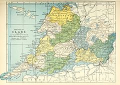 Baronies of Clare. Bunratty Upper, coloured blue, is in the middle.