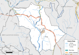 Carte en couleur présentant le réseau hydrographique de la commune