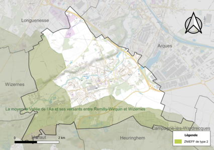 Carte de la ZNIEFF de type 2 sur la commune.