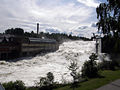 Hønefossen under 20-årsflommen i juli 2007 Foto: T. Bjørnstad, 2007