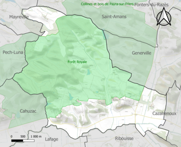 Carte de la ZNIEFF de type 1 sur la commune.