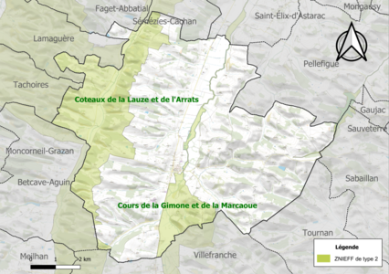 Carte des ZNIEFF de type 2 sur la commune.