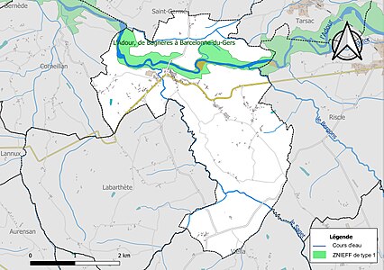 Carte de la ZNIEFF de type 1 sur la commune.