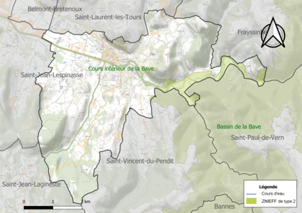 Carte des ZNIEFF de type 2 sur la commune.