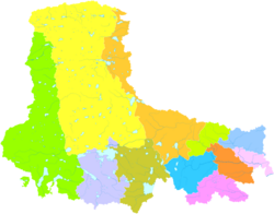 Location of Shuanghu County (light yellow, #FFFF31) in Nagqu