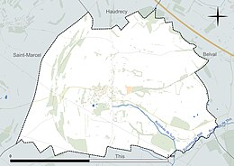 Carte en couleur présentant le réseau hydrographique de la commune