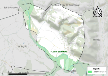 Carte de la ZNIEFF de type 1 sur la commune.