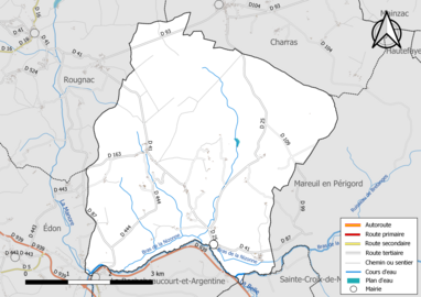 Carte en couleurs présentant le réseau hydrographique de la commune