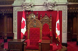 Singgahsana Raja/Ratu dan permaisuri/suami selaku ketua negara Kanada di Senat Kanada, Ottawa, Kanada