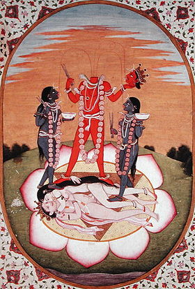 Chinnamasta, miniature réalisée autour de 1800 (style Pahari, École de Kangra).