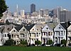 The San Francisco skyline, with victorian houses in the foreground