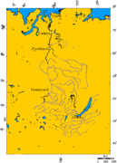 Dikson (arriba) en mapa del río Yenisei