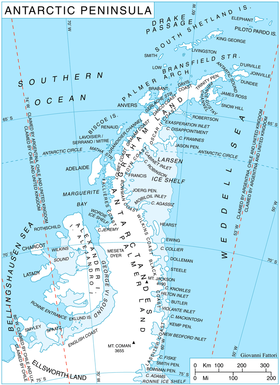 Localización en la península Antártica