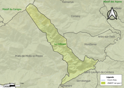 Carte de la ZNIEFF de type 2 sur la commune.