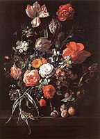 Rachel Ruysch, Natura morta con bouquet di fiori e prugne, olio su tela, Musei Reali delle Belle Arti del Belgio, Bruxelles