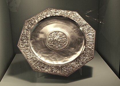 Roman medallion on a plate from the silver treasure of Augusta Raurica, mid 4th century, silver, Augusta Raurica Museum, near Augusta Raurica, Switzerland[5]