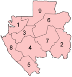 Carte des provinces du Gabon par ordre alphabétique.