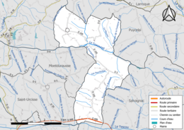 Carte en couleur présentant le réseau hydrographique de la commune