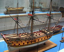 Maquette du HMS Medway de 60 canons, quatrième rang, lancé en 1742. Le gréement date de 1763.