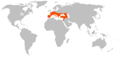 Mapa de área biogeográfica de M. myotis