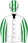 White, green and white striped sleeves, striped cap