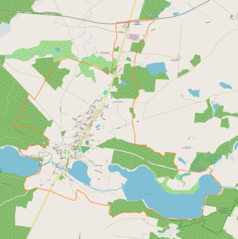 Mapa konturowa Tuczna, po lewej nieco na dole znajduje się punkt z opisem „Kościół Wniebowzięcia Najświętszej Maryi Panny w Tucznie”