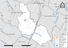 Carte en couleur présentant le réseau hydrographique de la commune