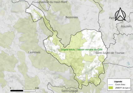 Carte de la ZNIEFF de type 2 sur la commune.