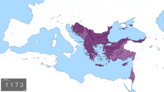 Imperiul Roman de Rasarit la apogeul puterii lui Manuel I Comnenul.