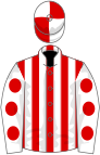 Red and white stripes, white sleeves, red spots, quartered cap