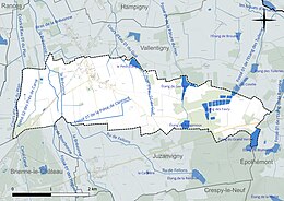 Carte en couleur présentant le réseau hydrographique de la commune