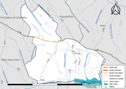 Carte en couleur présentant le réseau hydrographique de la commune